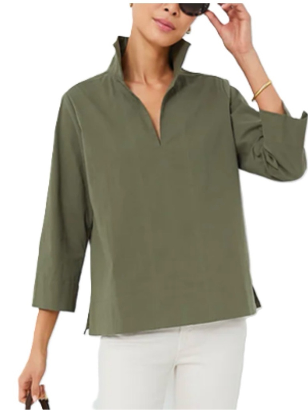 Tuckernuck Olive V-Neck Split Collar Popover